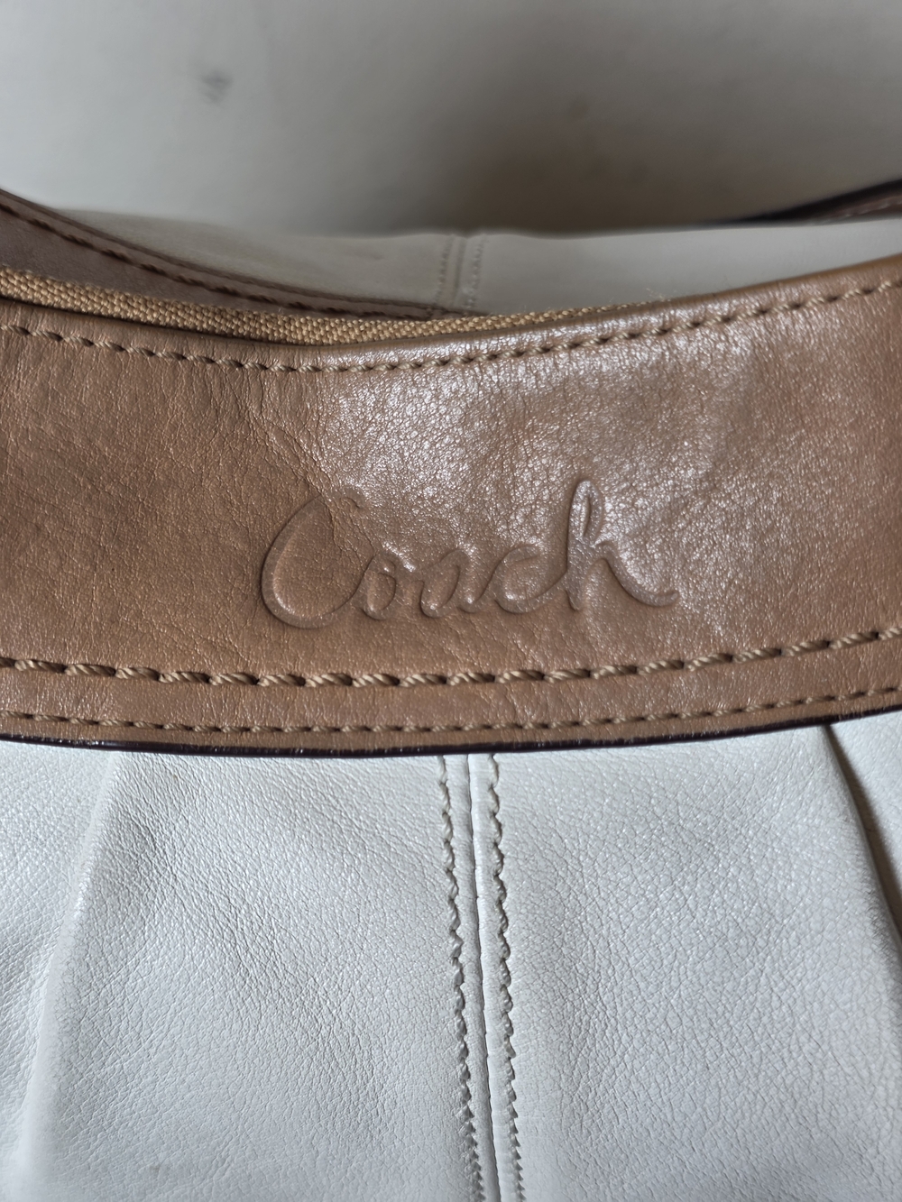 Coach Two-Tone Leather Hobo Bag in White and Tan - Picture 3 of 9